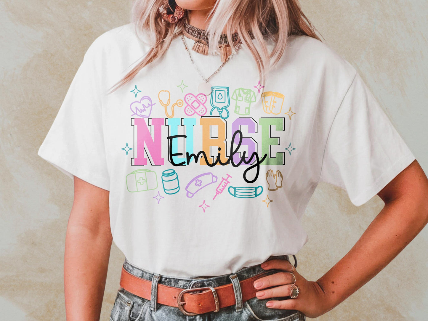 Personalized RN Nurse Tee: Doodle Art Medical Student Gift