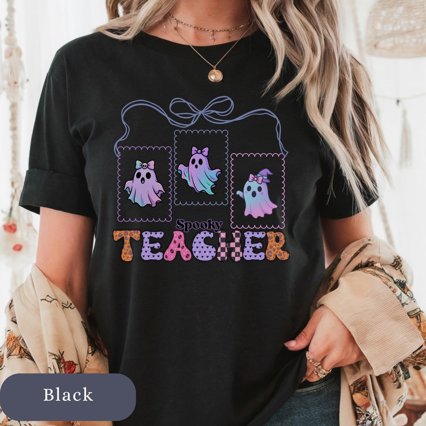 Spooky Cute Ghost Teacher T-Shirt for halloween party matching educator tee for elementary school teacher fall halloween costume shirt pre-k