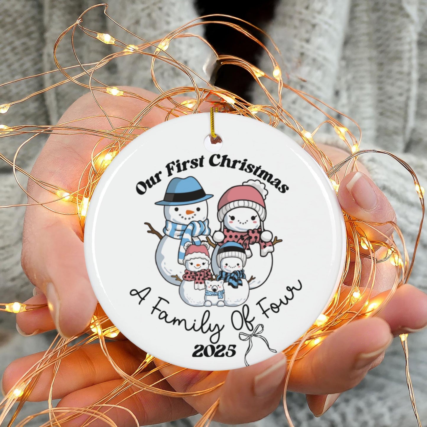 Personalized Family of Four Christmas Ornament 2025: Unique Snowman Keepsake