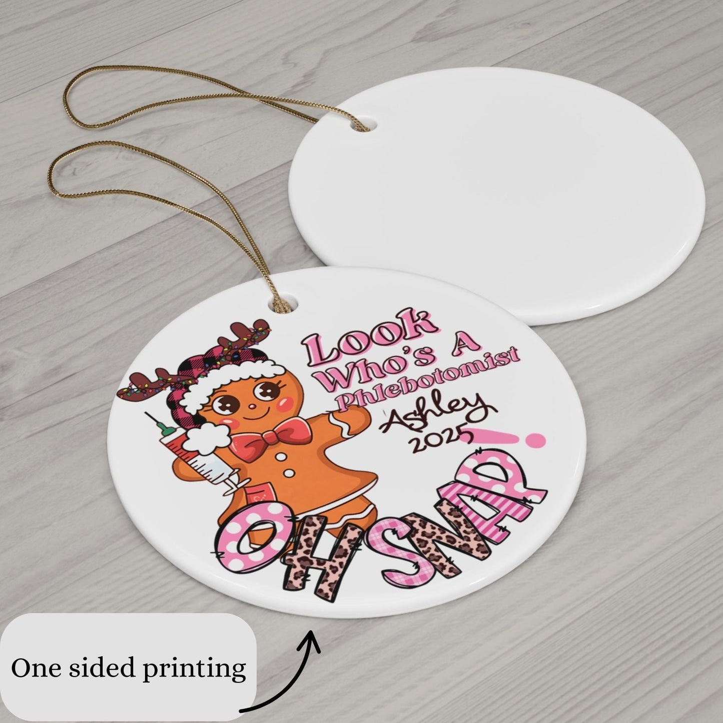 Custom New Graduate Phlebotomist Christmas Ceramic Ornament