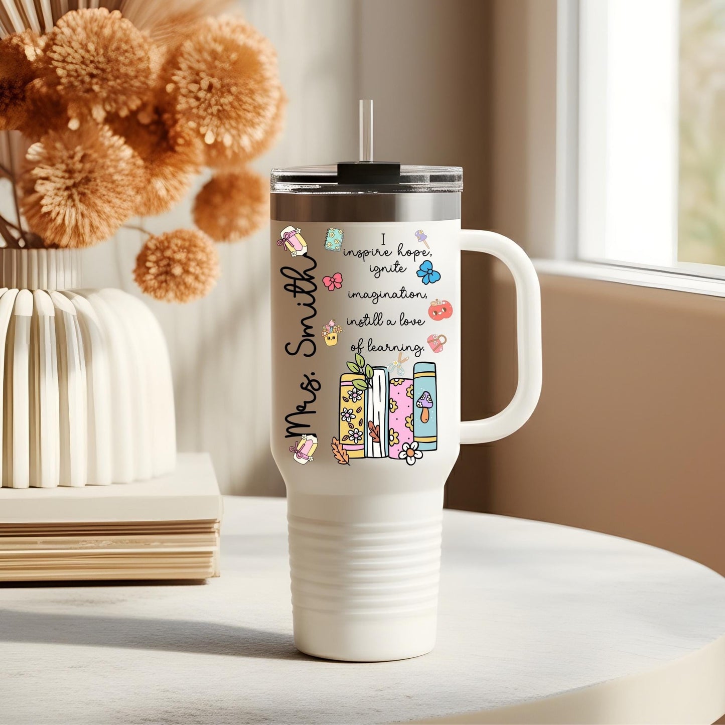 Personalized Teacher Tumbler 40oz: Insulated Travel Mug with Straw