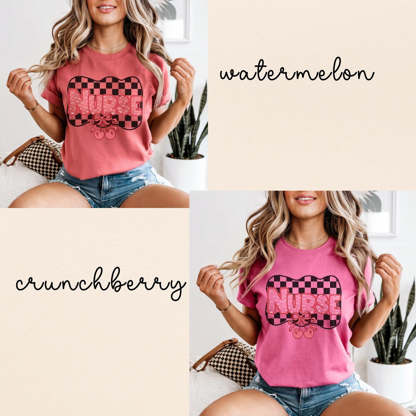Nurse Cherry Checkered T-Shirt: Retro Comfort Colors Fruit Tee