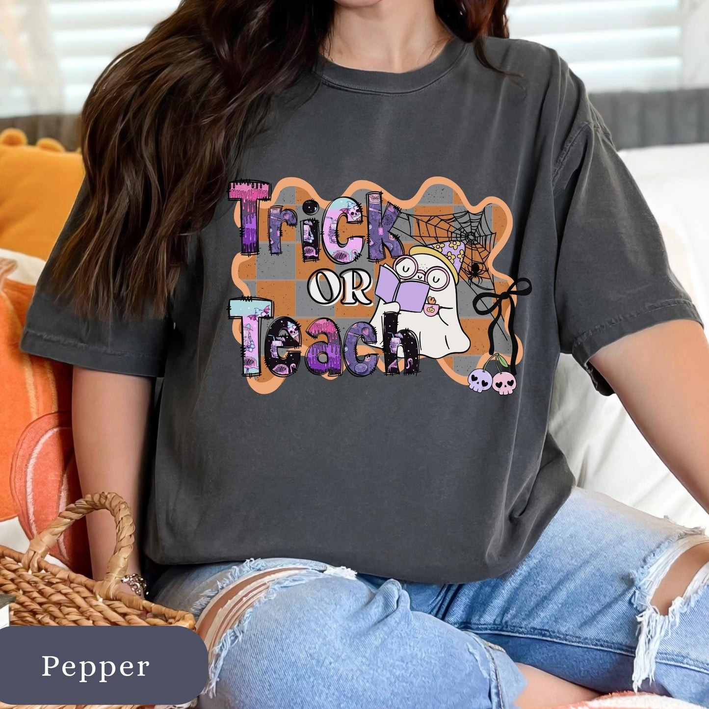 Trick or Teach Halloween T-Shirt: Comfort Colors Teacher Tee