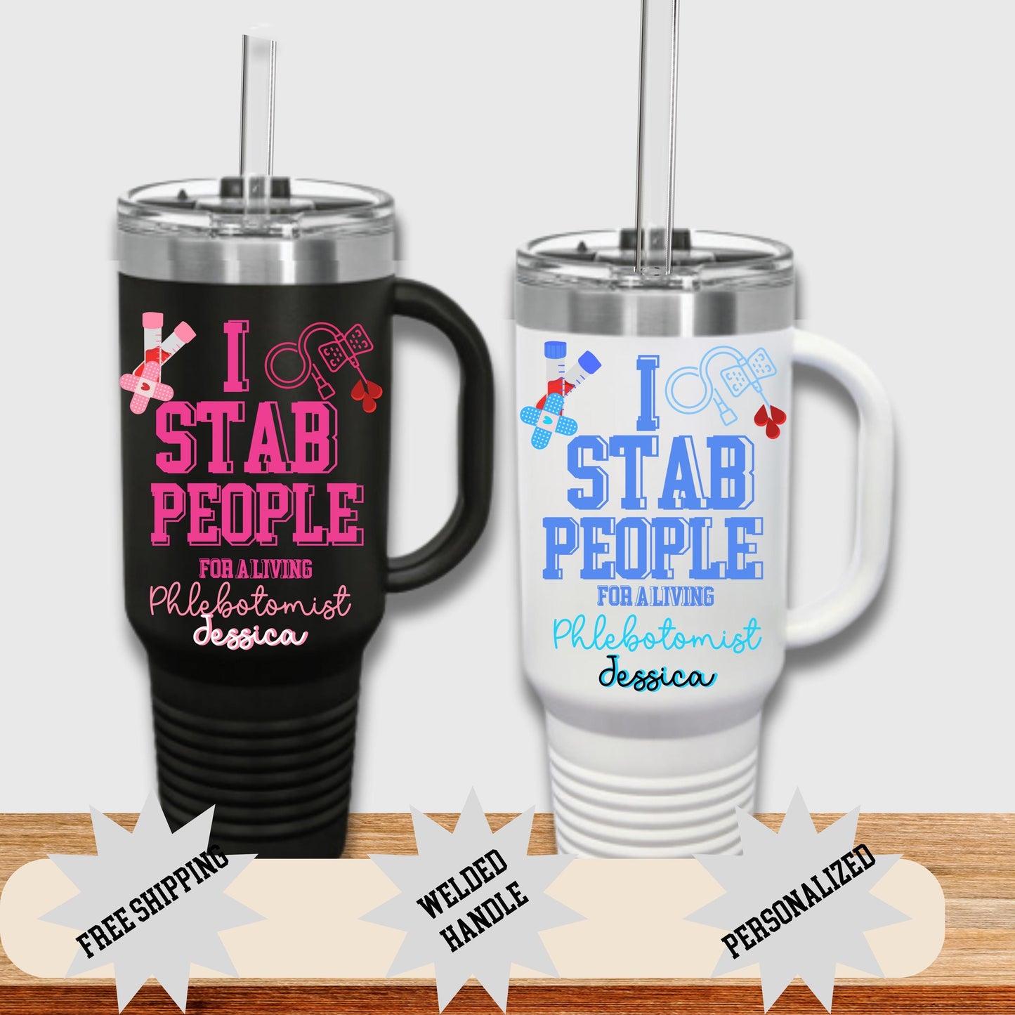 Phlebotomy tumbler 40 oz custom lab tech mug funny I stab people cup personalized medical travel tumbler phlebotomist gift coworker present