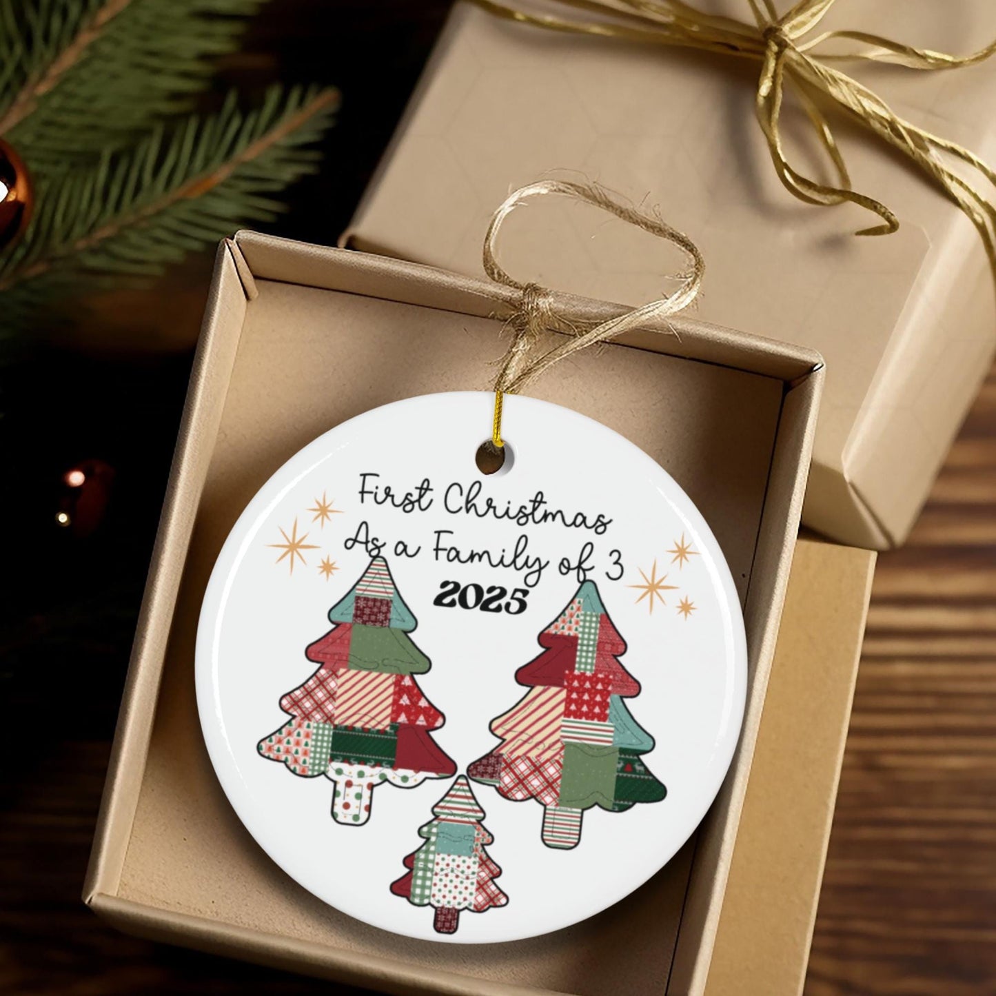 Personalized Family Christmas Ornament 2025: Quilt Patchwork Tree