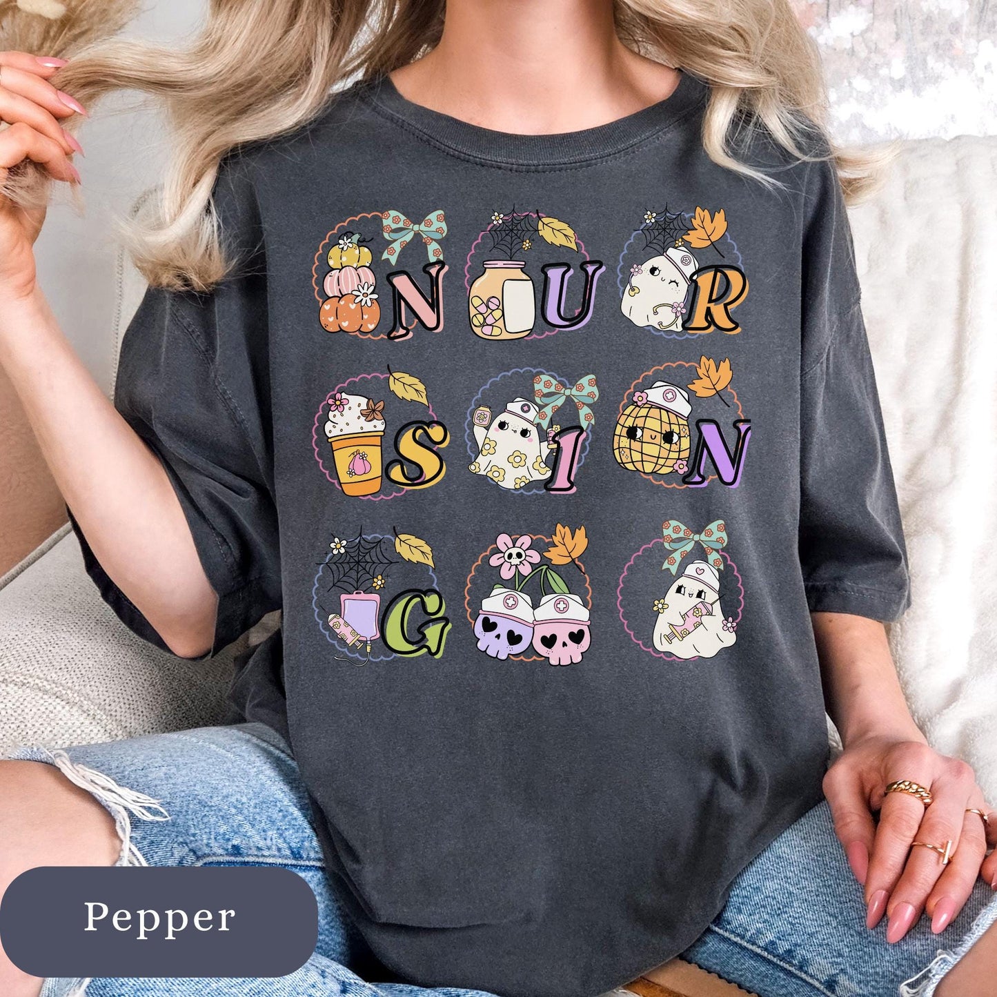 Nurse Spooky Ghost Halloween Comfort Colors® RN Autumn 100% cotton T-shirt S-4XL