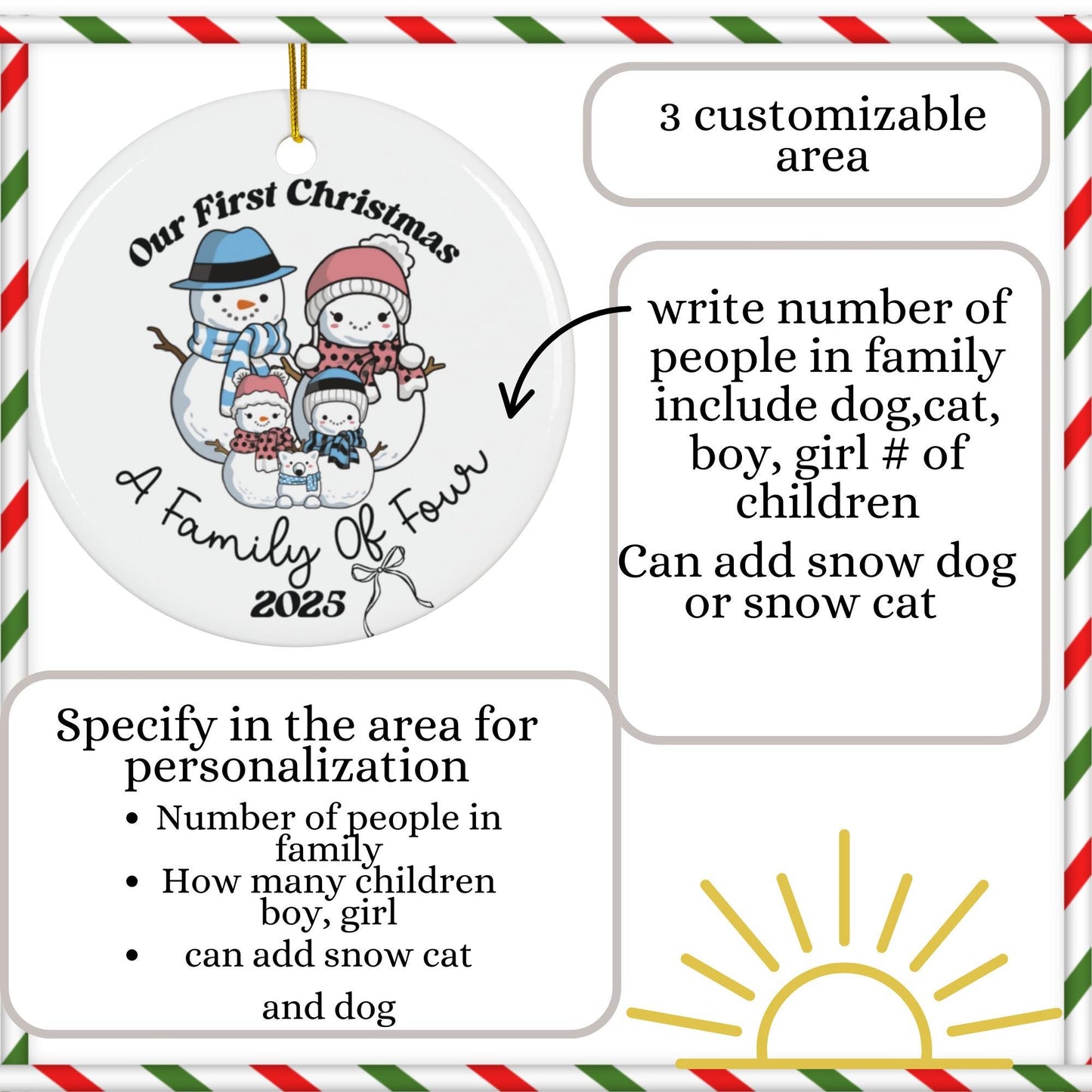 Personalized Family of Four Christmas Ornament 2025: Unique Snowman Keepsake