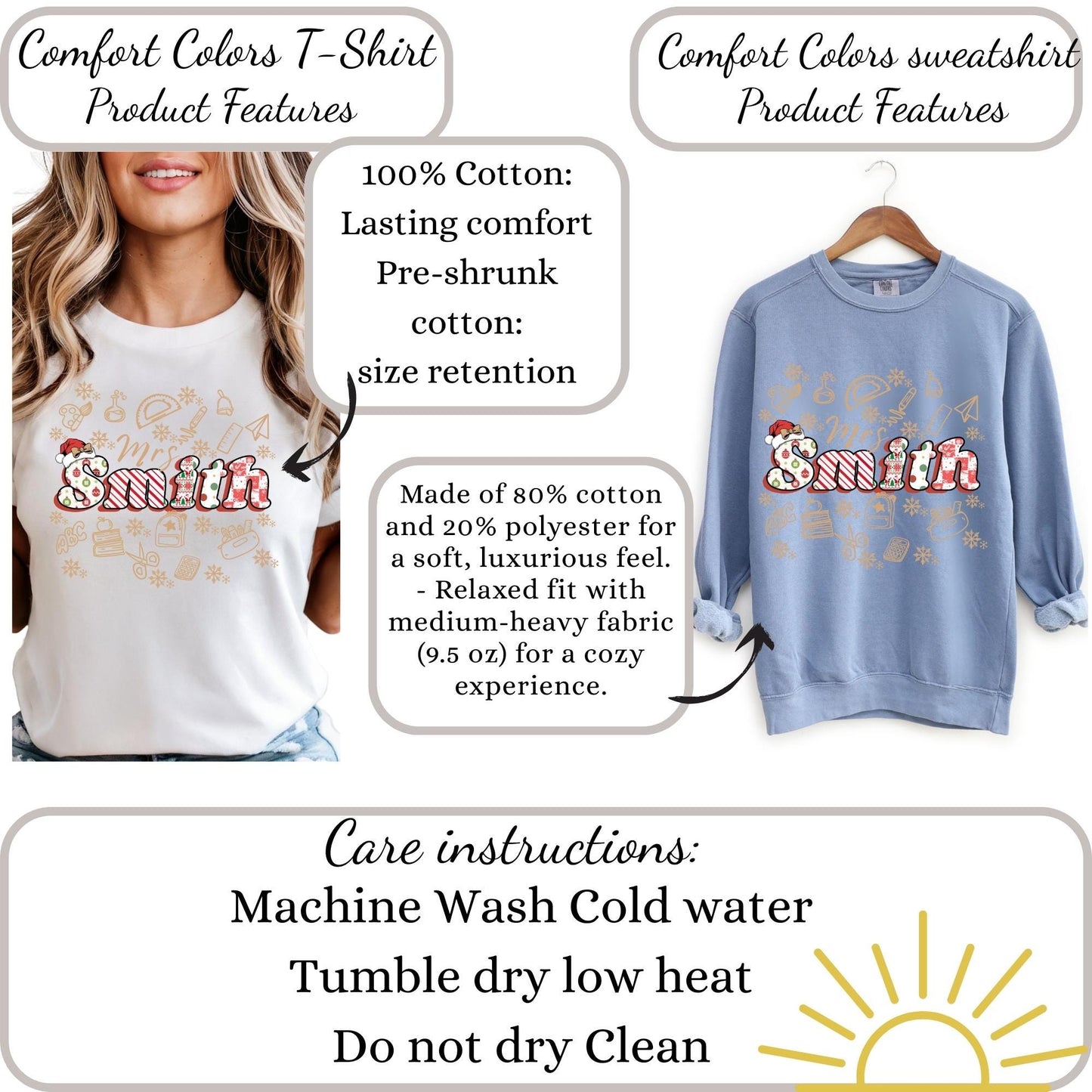 Personalized Santa's Favorite Teacher Christmas comfort Colors® cotton sweatshirt S-3XL