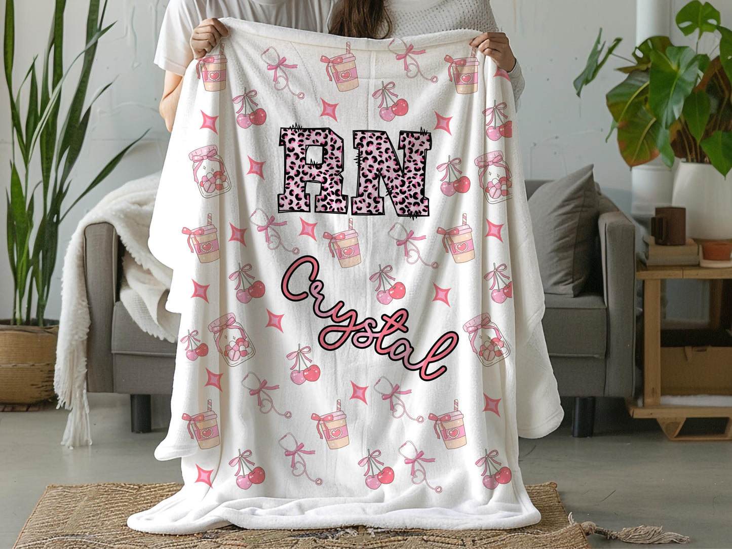 Personalized Nurse Fleece Blanket: Cheetah Print RN Gift