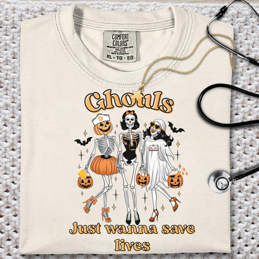 Nurse Halloween Skeleton Ghouls Comfort Colors® 100% cotton Autumn T-shirt S-4XL