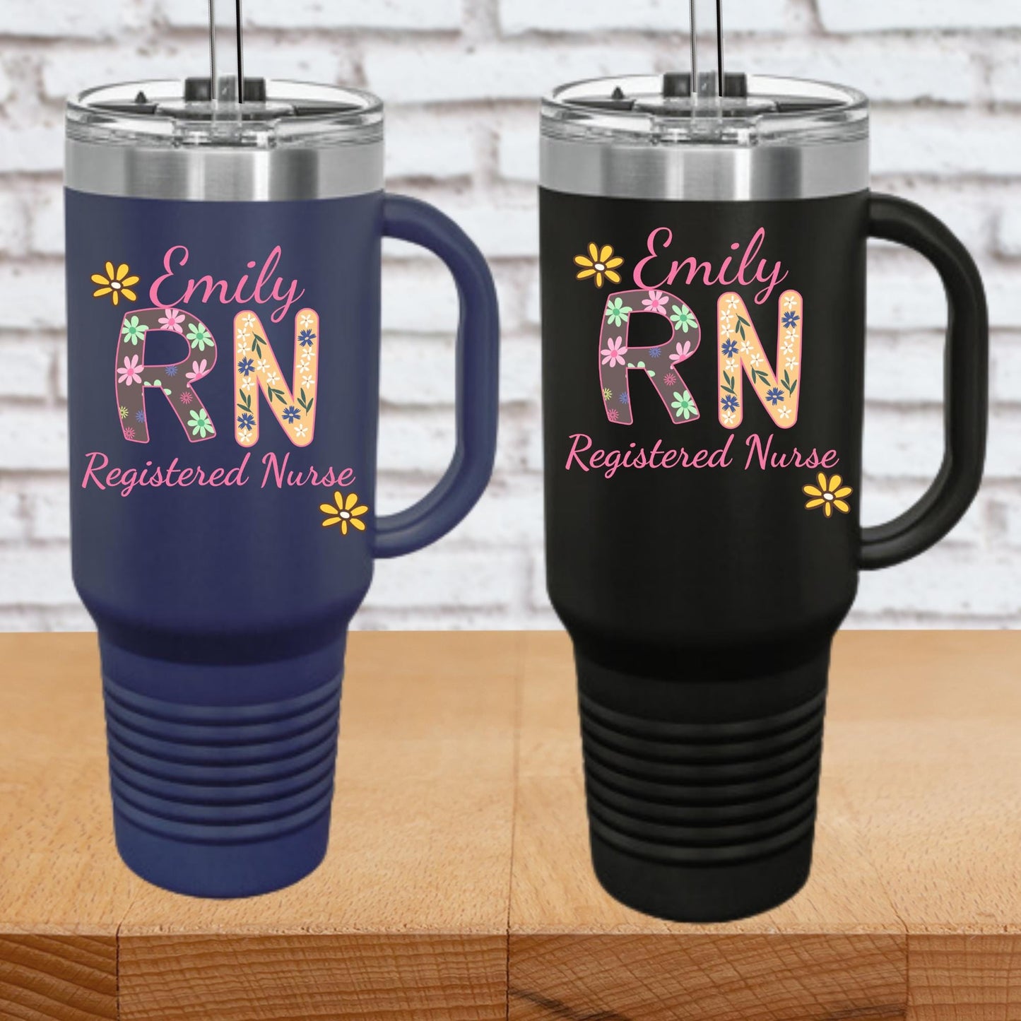 Personalized Registered Nurse travel 40oz tumbler with straw RN graduation gift idea for nurses floral nurse appreciation gift coffee mug