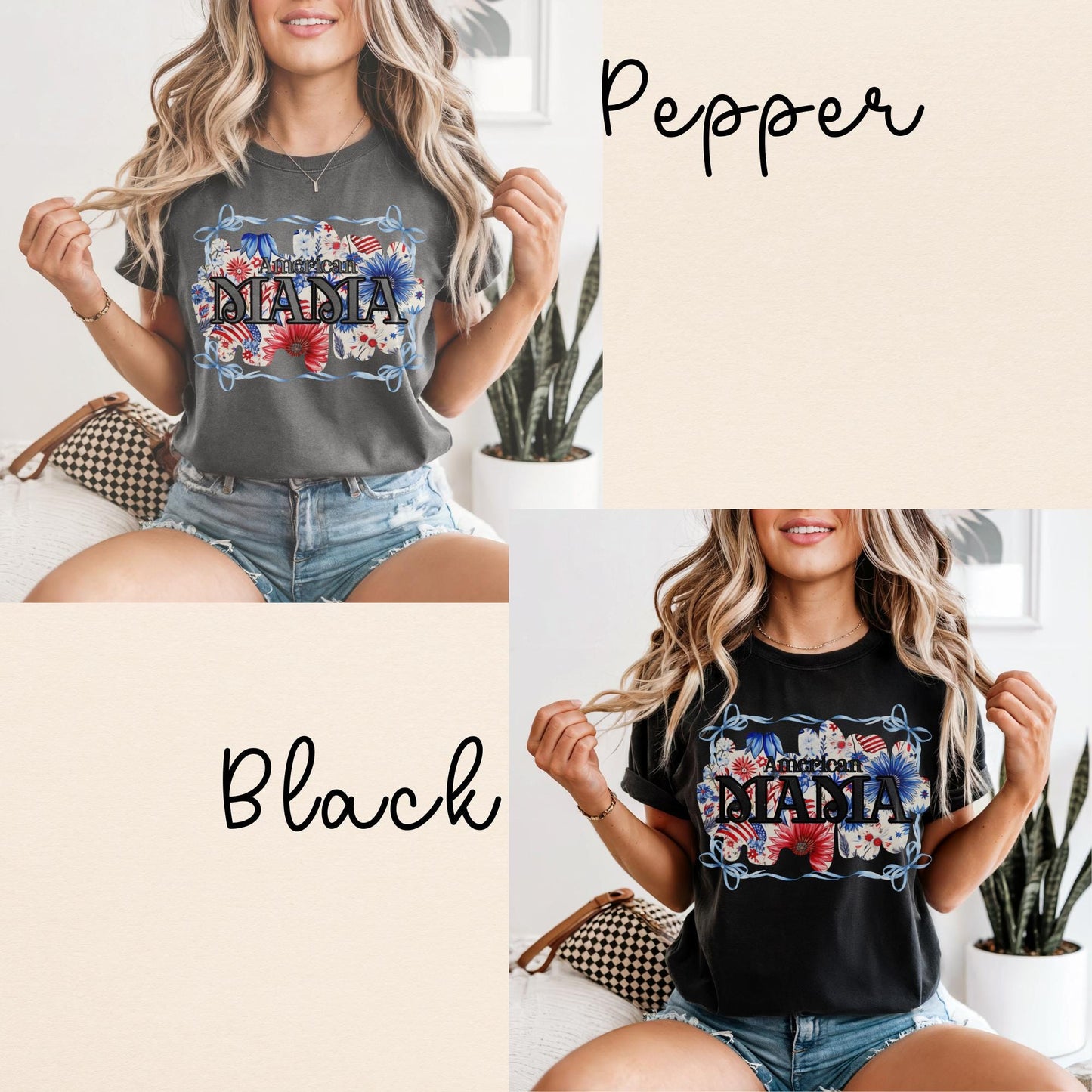 American Mama 4th of July Comfort Colors Tee: Patriotic Floral Shirt