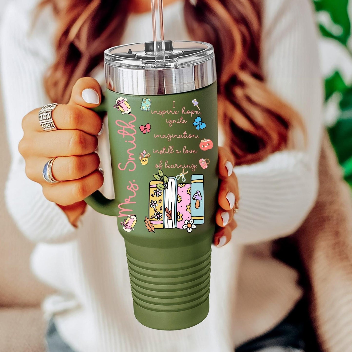 Personalized Teacher Tumbler 40oz: Insulated Travel Mug with Straw