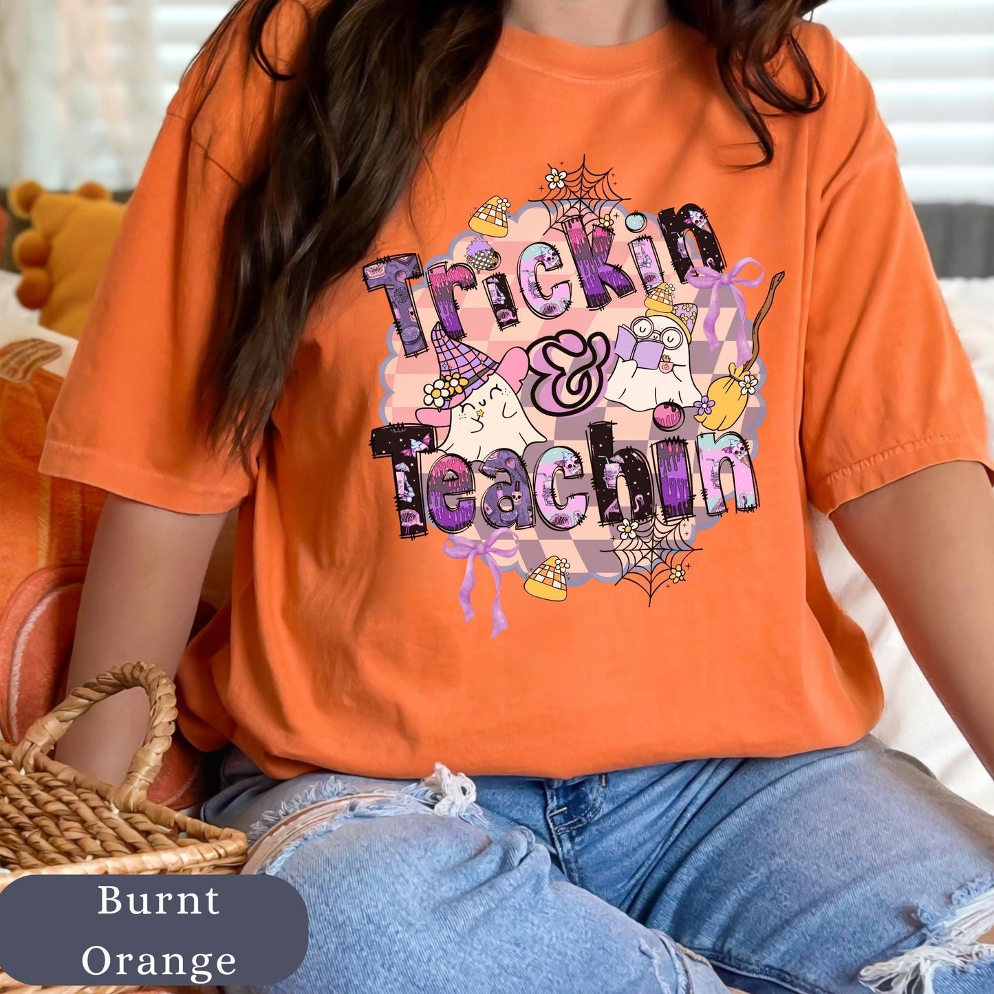 Spooky Ghost Teacher T-Shirt: Halloween Autumn Coquette Tee