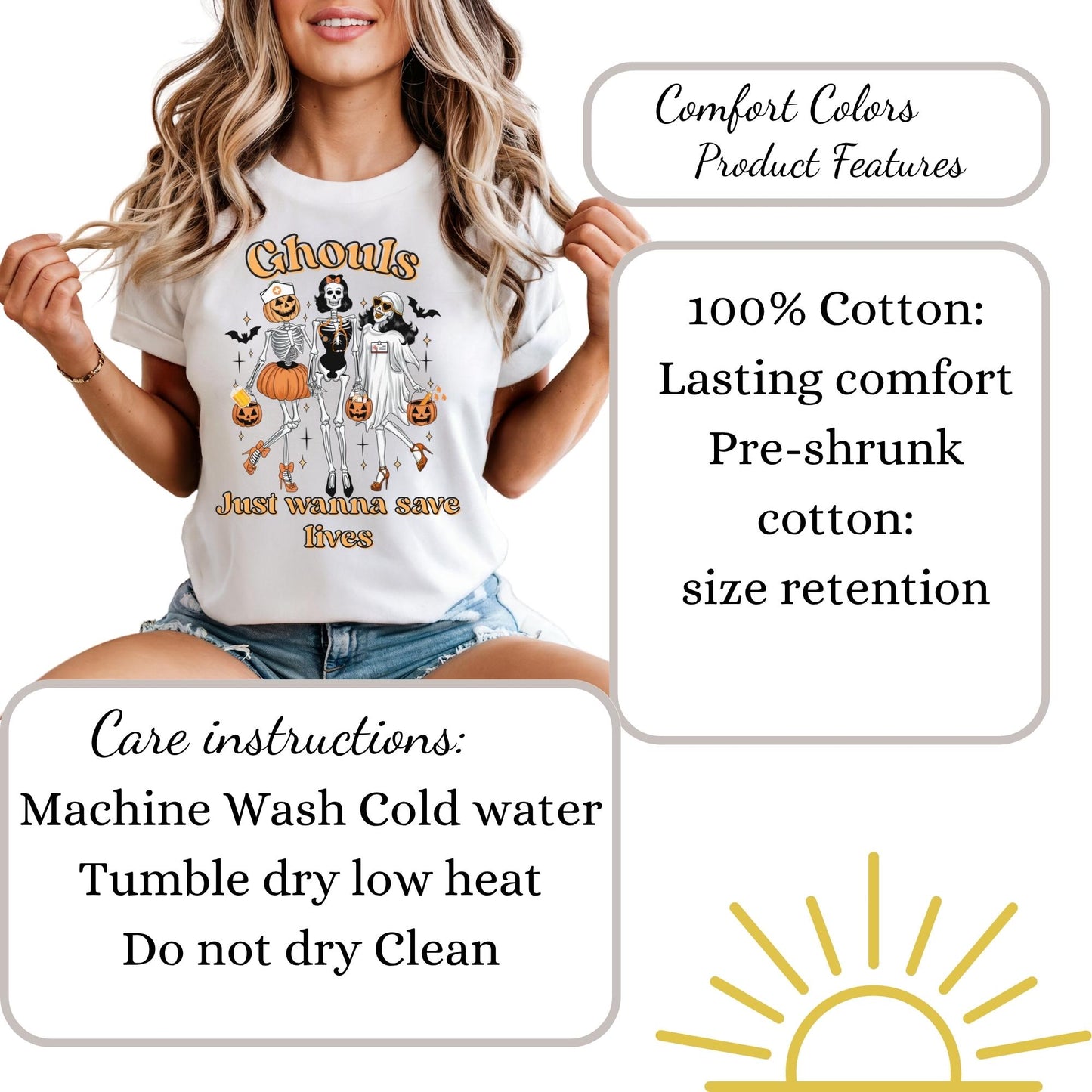 Nurse Halloween Skeleton Ghouls Comfort Colors® 100% cotton Autumn T-shirt S-4XL