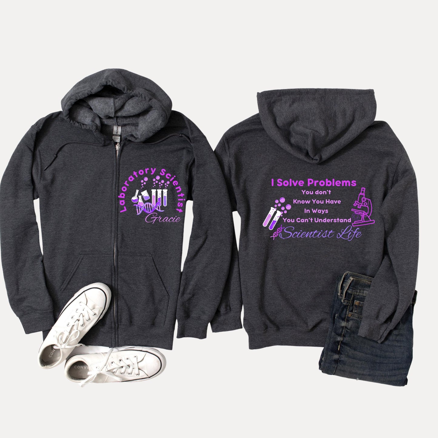 Medical Lab Scientist Zip Hoodie: Funny "I Solve Problems" Gift