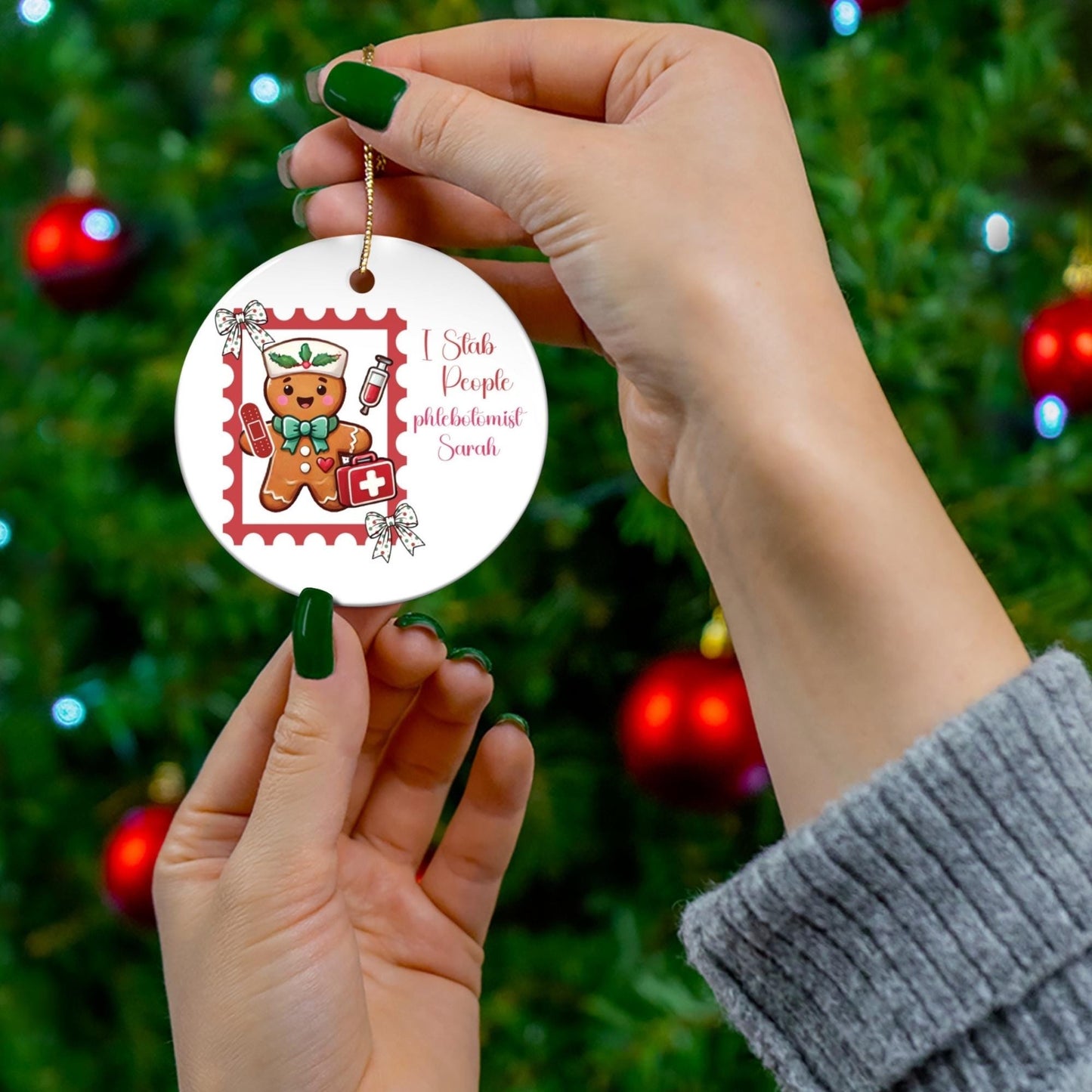 Phlebotomist Christmas Ornament: Gingerbread Stamp, Coquette Keepsake Tree Decor