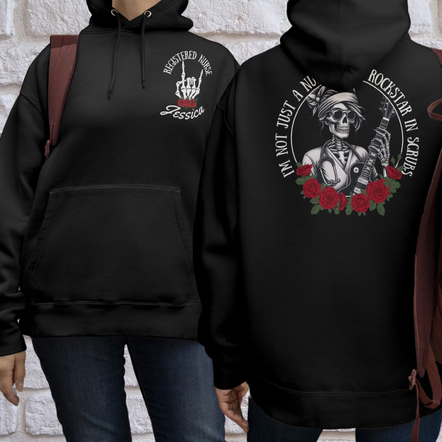 Personalized registered nurse jacket fleece medsurge ER sweatshirt professional attire lpn zip hoodie I'm a rockstar in scrubs custom gift