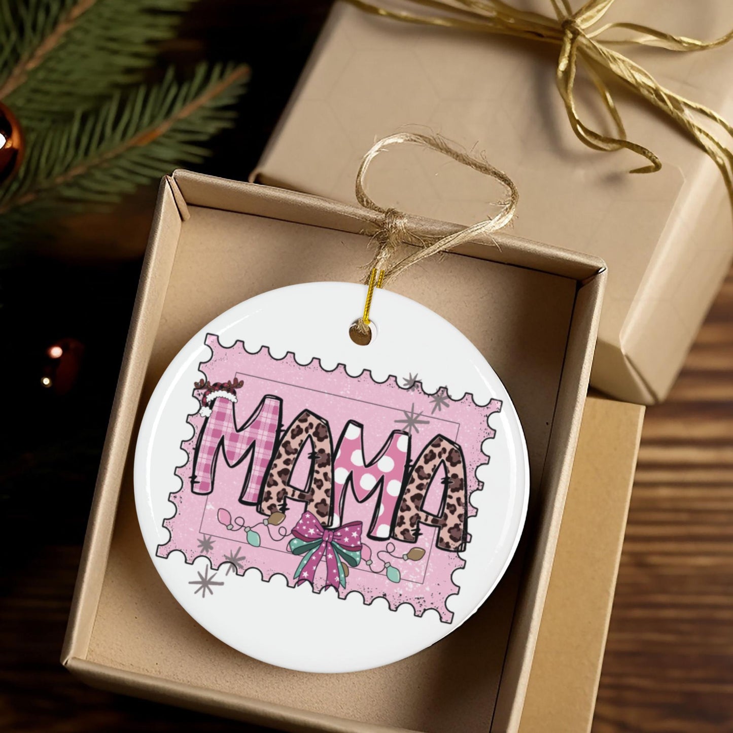 Pink Coquette Leopard Print Ornament: Mama Christmas Tree Decor