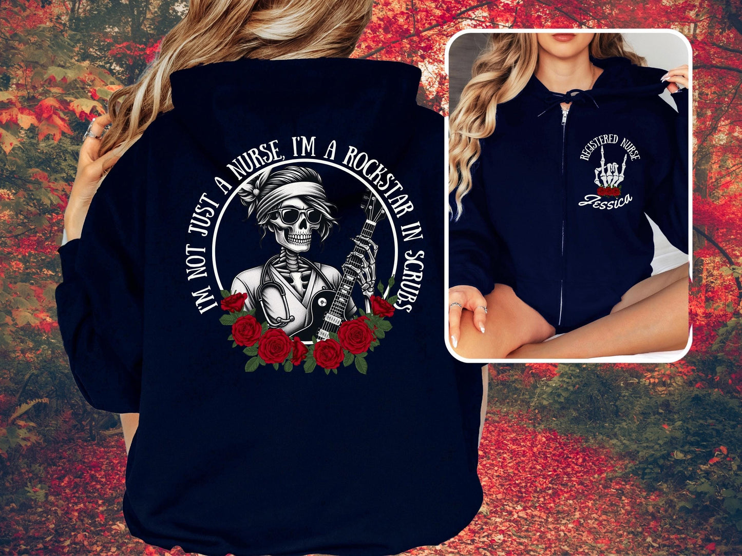 Personalized registered nurse jacket fleece medsurge ER sweatshirt professional attire lpn zip hoodie I'm a rockstar in scrubs custom gift