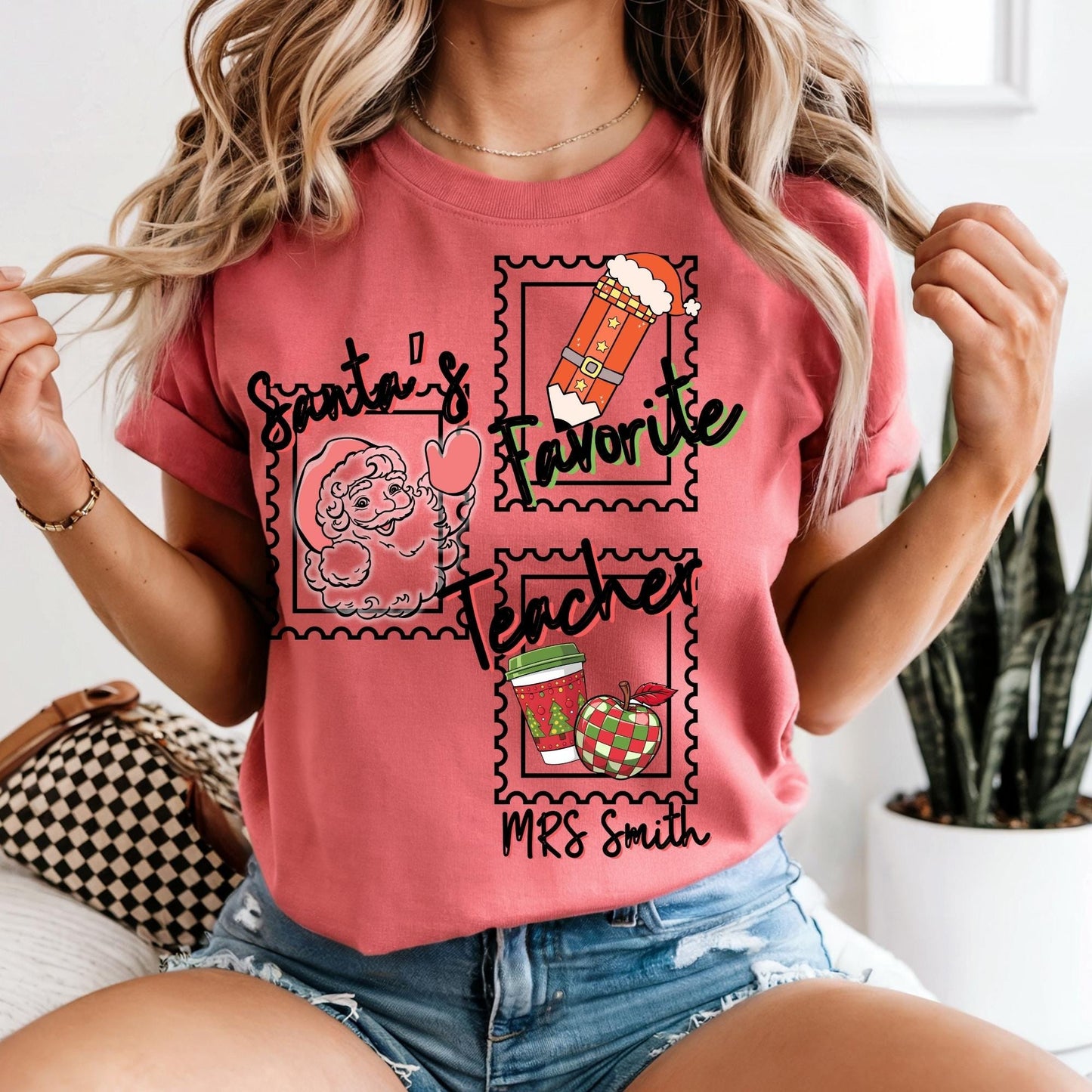 Personalized Santa's Favorite Teacher Christmas comfort Colors® cotton sweatshirt S-3XL