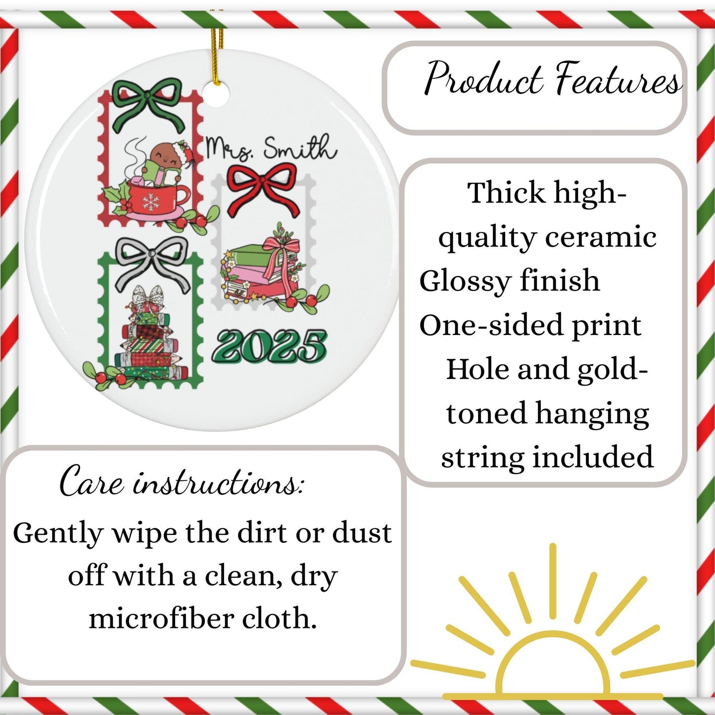 Personalized Christmas Teacher appreciation name year ceramic ornament keepsake