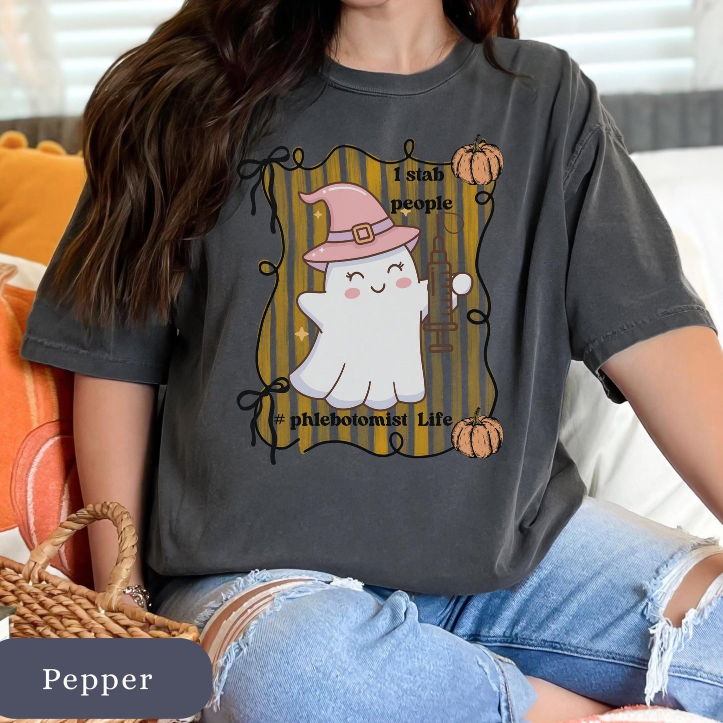 Retro Ghost Phlebotomist T-Shirt: Funny Halloween Medical Lab Tee