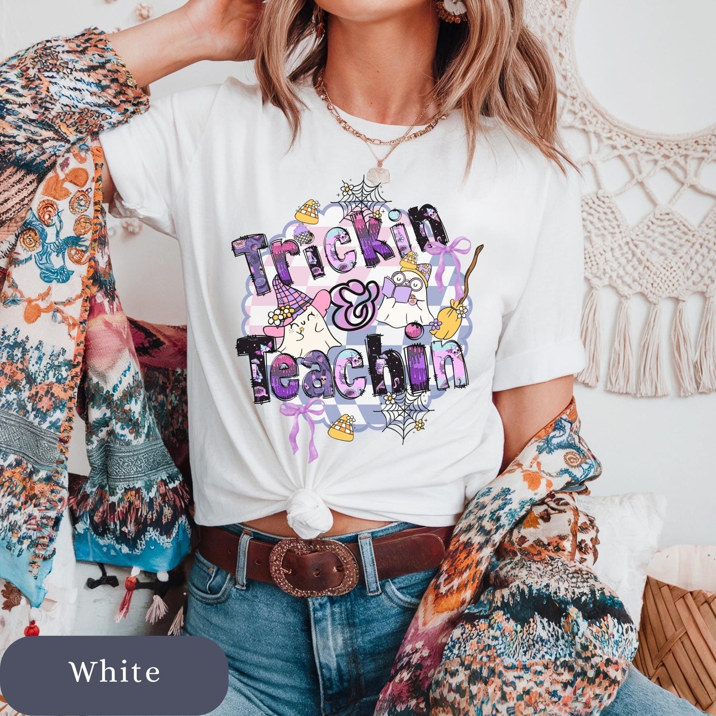 Spooky Ghost Teacher T-Shirt: Halloween Autumn Coquette Tee