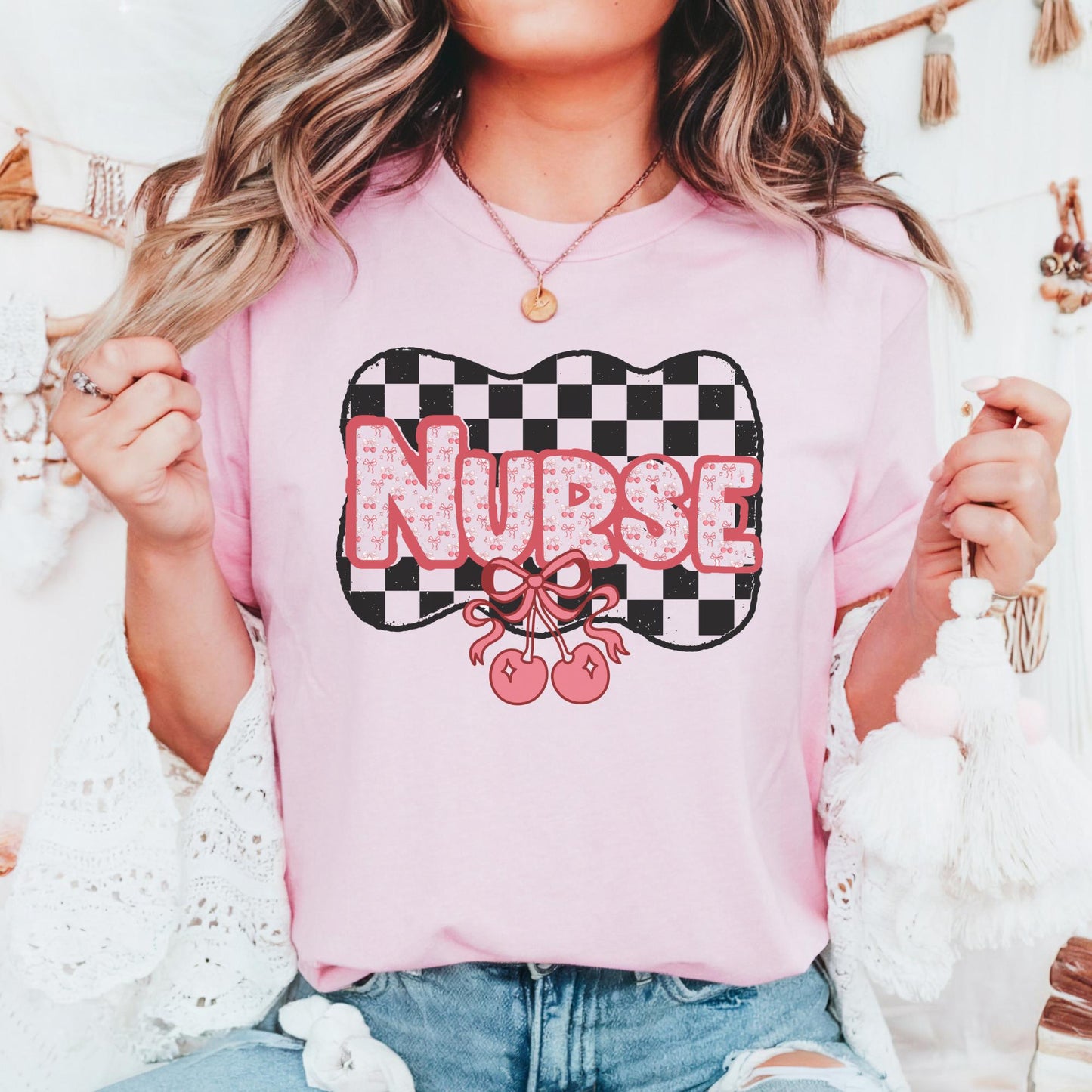 Nurse Cherry Checkered T-Shirt: Retro Comfort Colors Fruit Tee