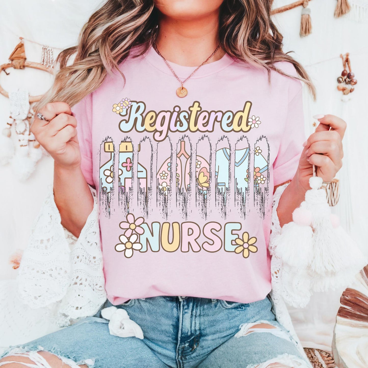 Comfort Colors Nurse Shirt: Brush Stroke Floral Design, Nurses Week Tee