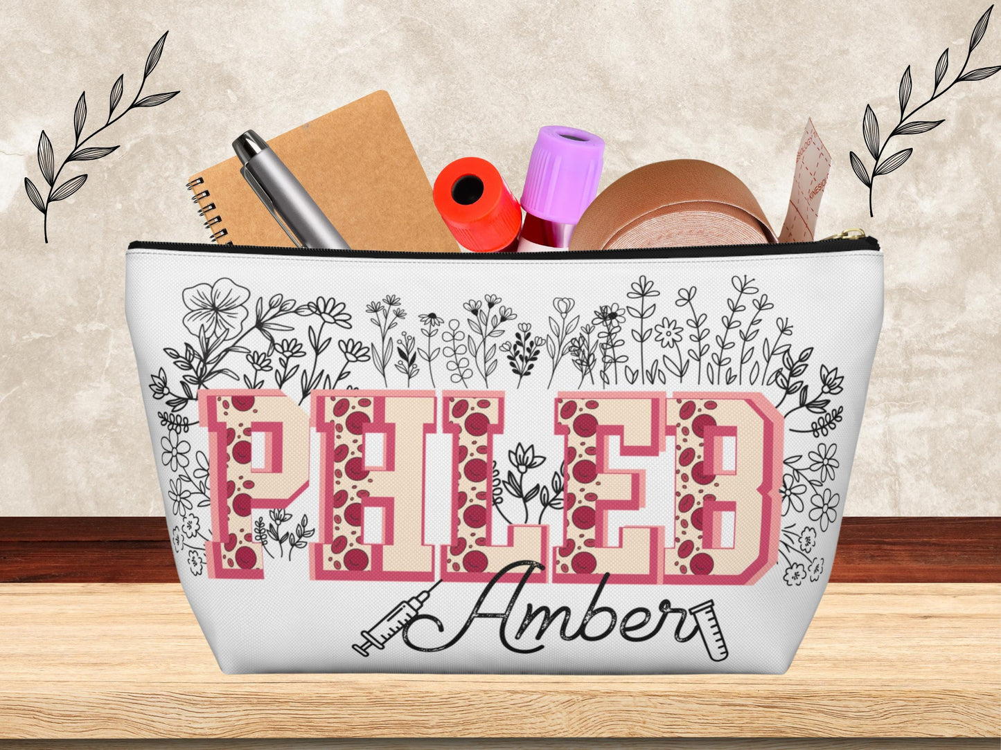 Personalized Phlebotomist Accessory Bag: Wildflower Design, Lab Tech Gift