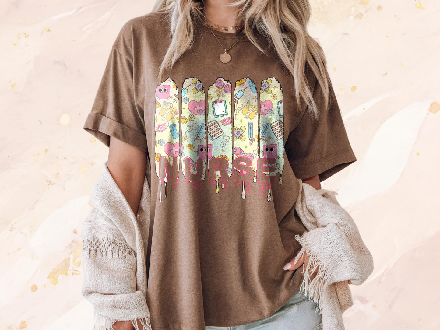 Comfort Colors Nurse T-Shirt: Floral Drip Design, RN Gift