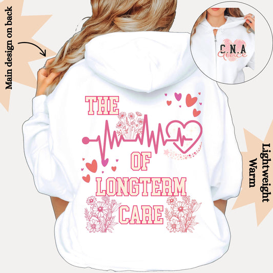 Personalized CNA Full Zip Hoodie: Long Term Care Nurse Gift