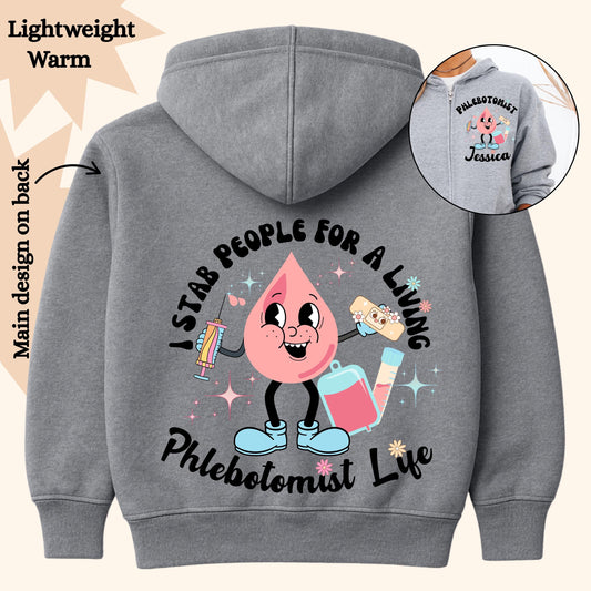 Retro Phlebotomist Zip-Up Hoodie: Funny Healthcare Gift