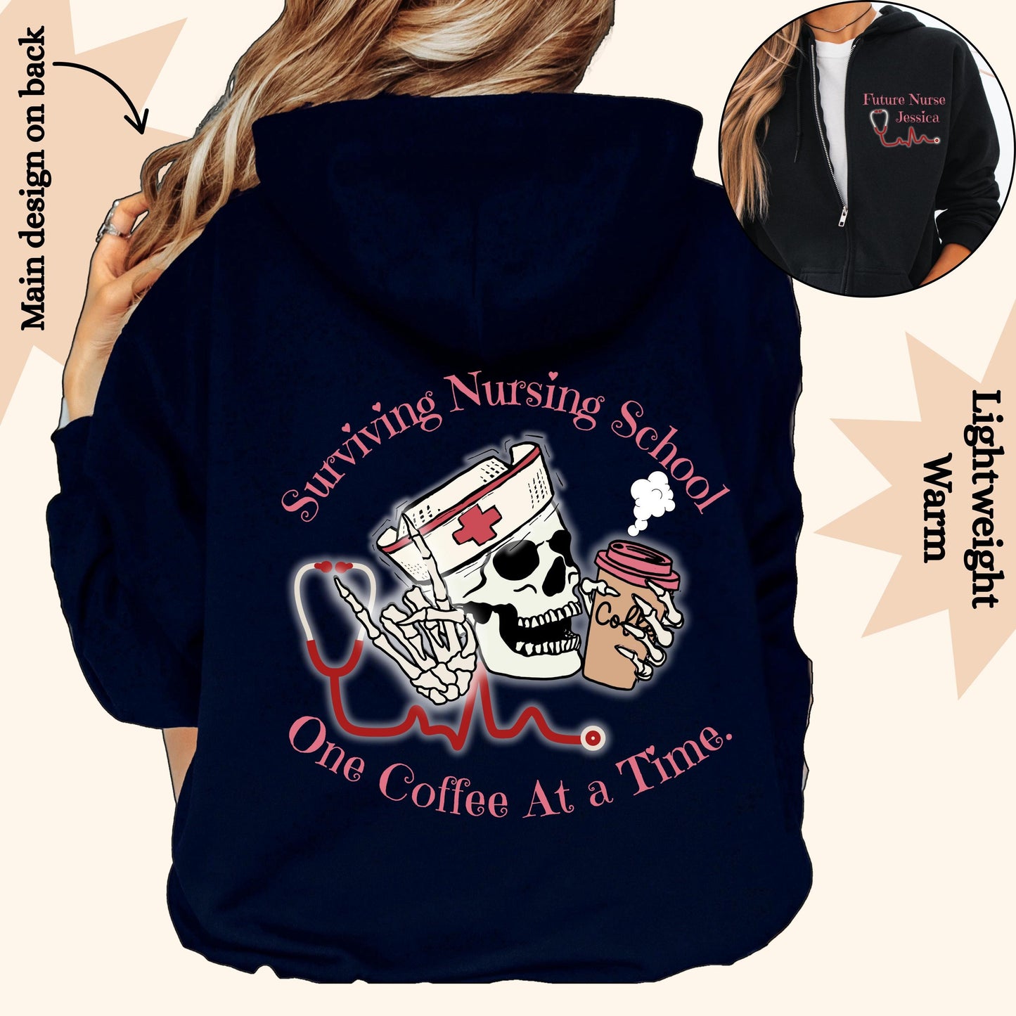 Funny Nurse Full Zip Hoodie: Surviving Nursing School Gift