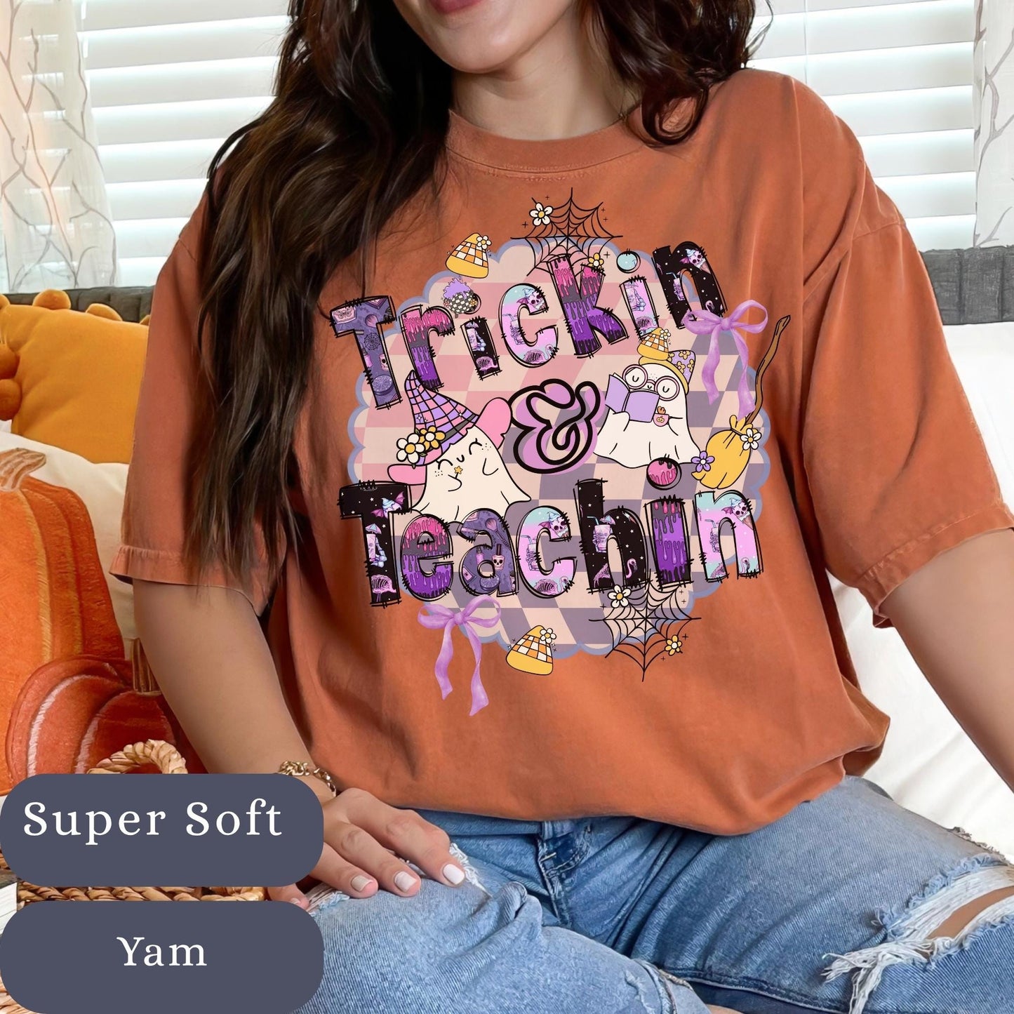 Spooky Ghost Teacher T-Shirt: Halloween Autumn Coquette Tee