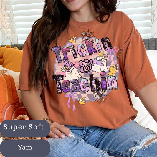 Spooky Ghost Teacher T-Shirt: Halloween Autumn Coquette Tee