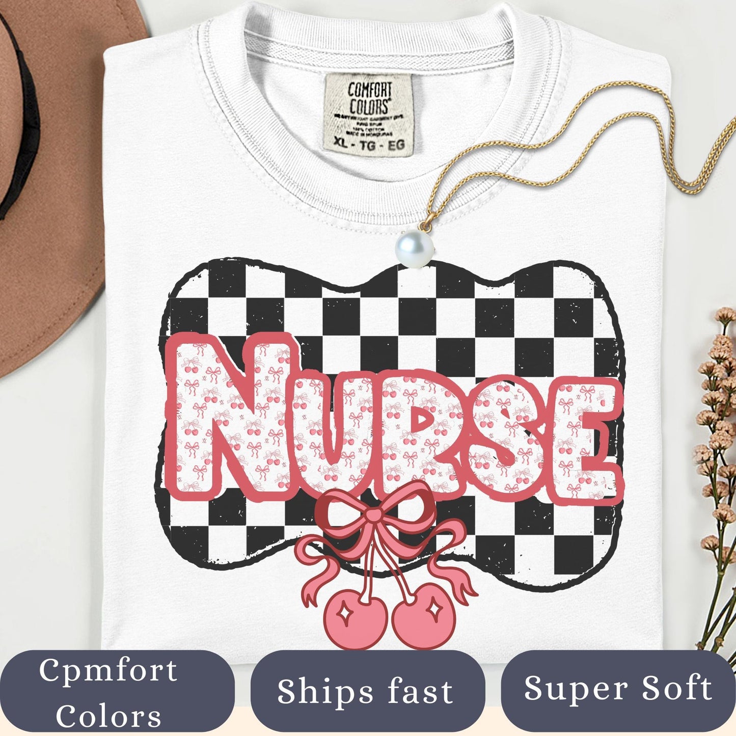 Nurse Cherry Checkered T-Shirt: Retro Comfort Colors Fruit Tee