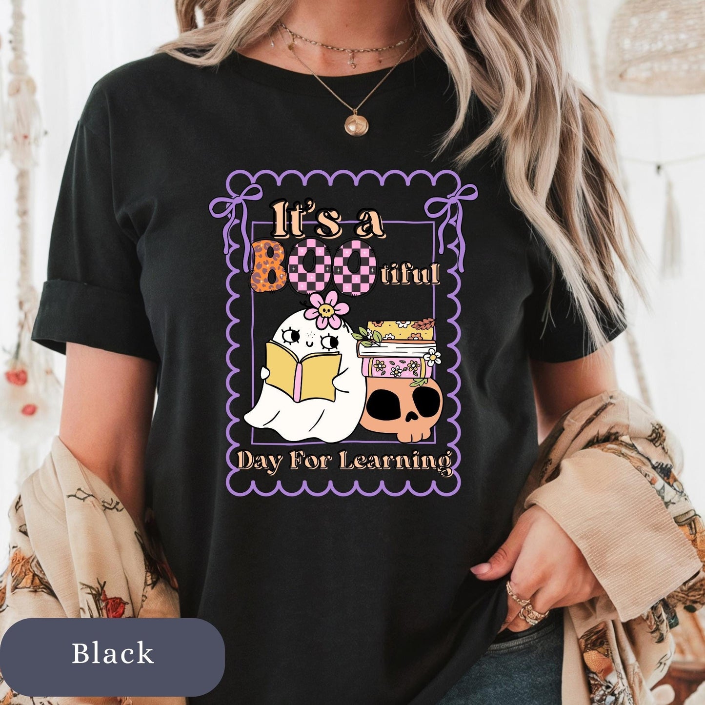 Funny Teacher Halloween T-Shirt: Spooky Book Ghost Tee