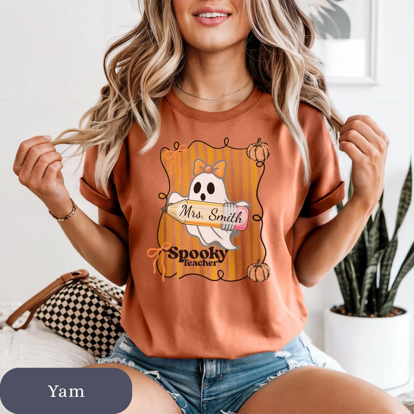 Spooky Retro Ghost Teacher T-Shirt: Halloween Coquette Tee