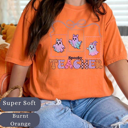 Spooky Cute Ghost Teacher T-Shirt for halloween party matching educator tee for elementary school teacher fall halloween costume shirt pre-k