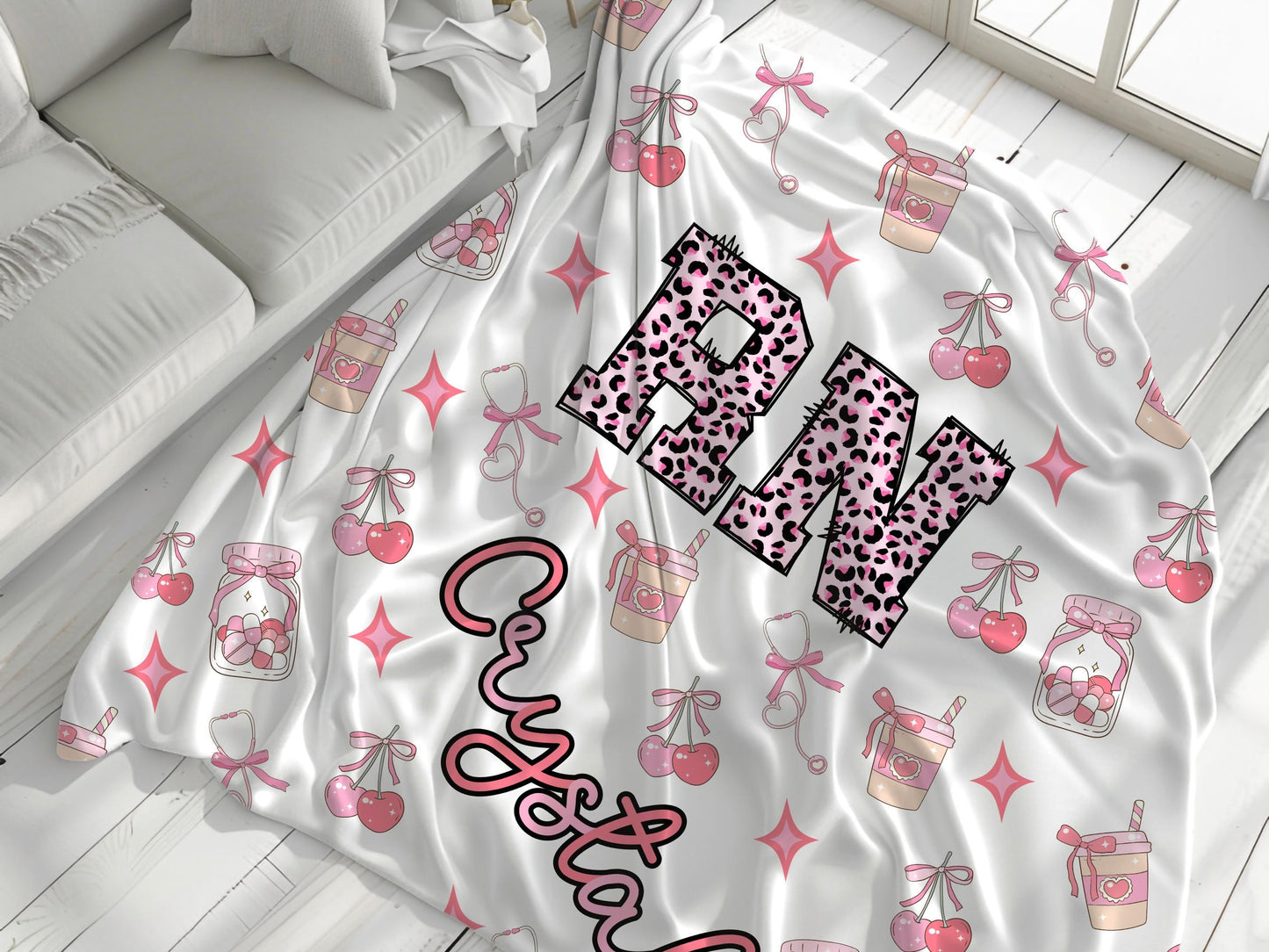 Personalized Nurse Fleece Blanket: Cheetah Print RN Gift