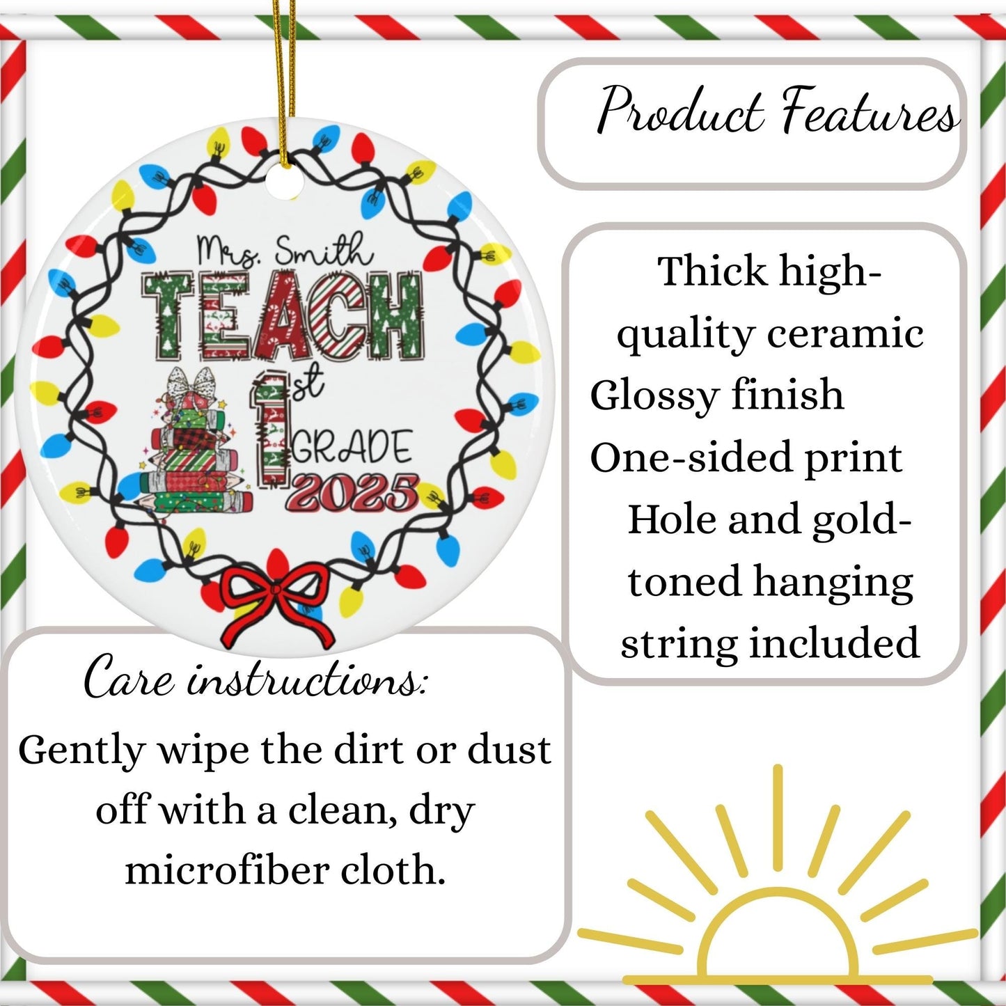 Custom Christmas Teacher Name appreciation ceramic ornament keepsake