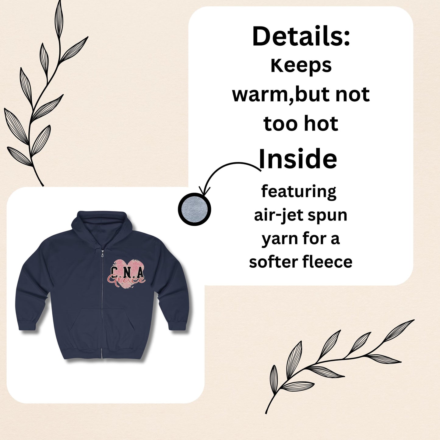 Personalized CNA Full Zip Hoodie: Long Term Care Nurse Gift