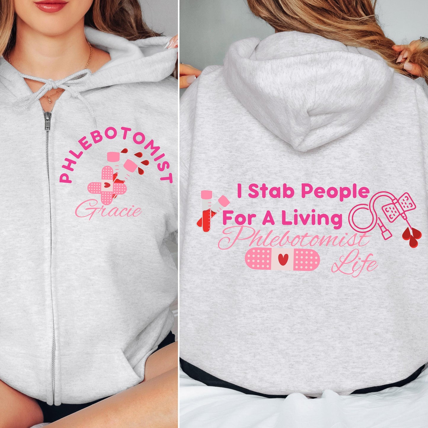 Funny Phlebotomist Zip Hoodie: Vein Finder Humor, Lab Tech Gift