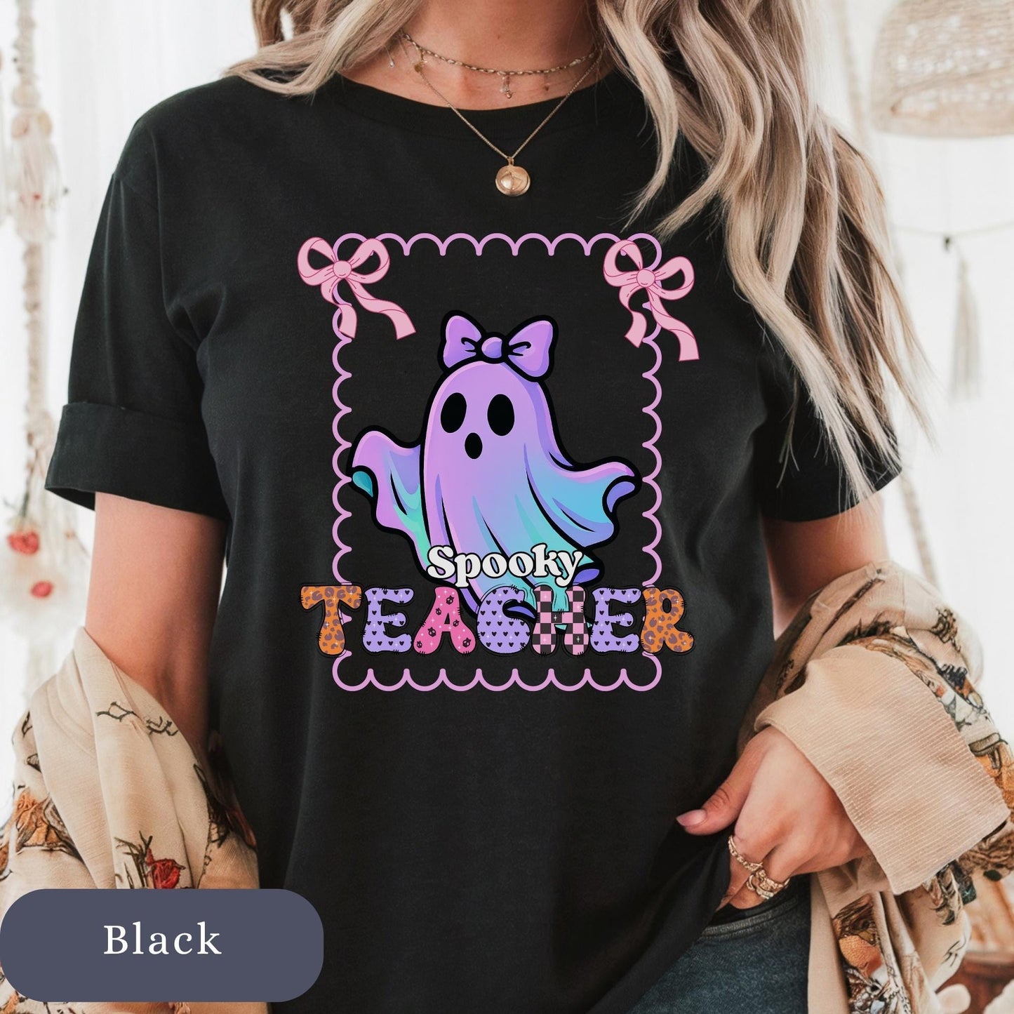 Spooky Cute Ghost Teacher T-Shirt for halloween party matching educator tee for elementary school teacher fall halloween costume shirt pre-k