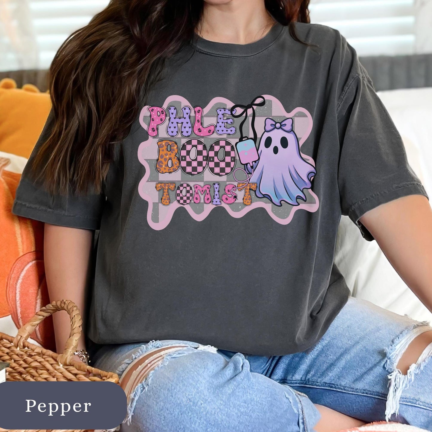 Retro Ghost Phlebotomist Shirt: Funny Halloween Medical Lab Tech Tee