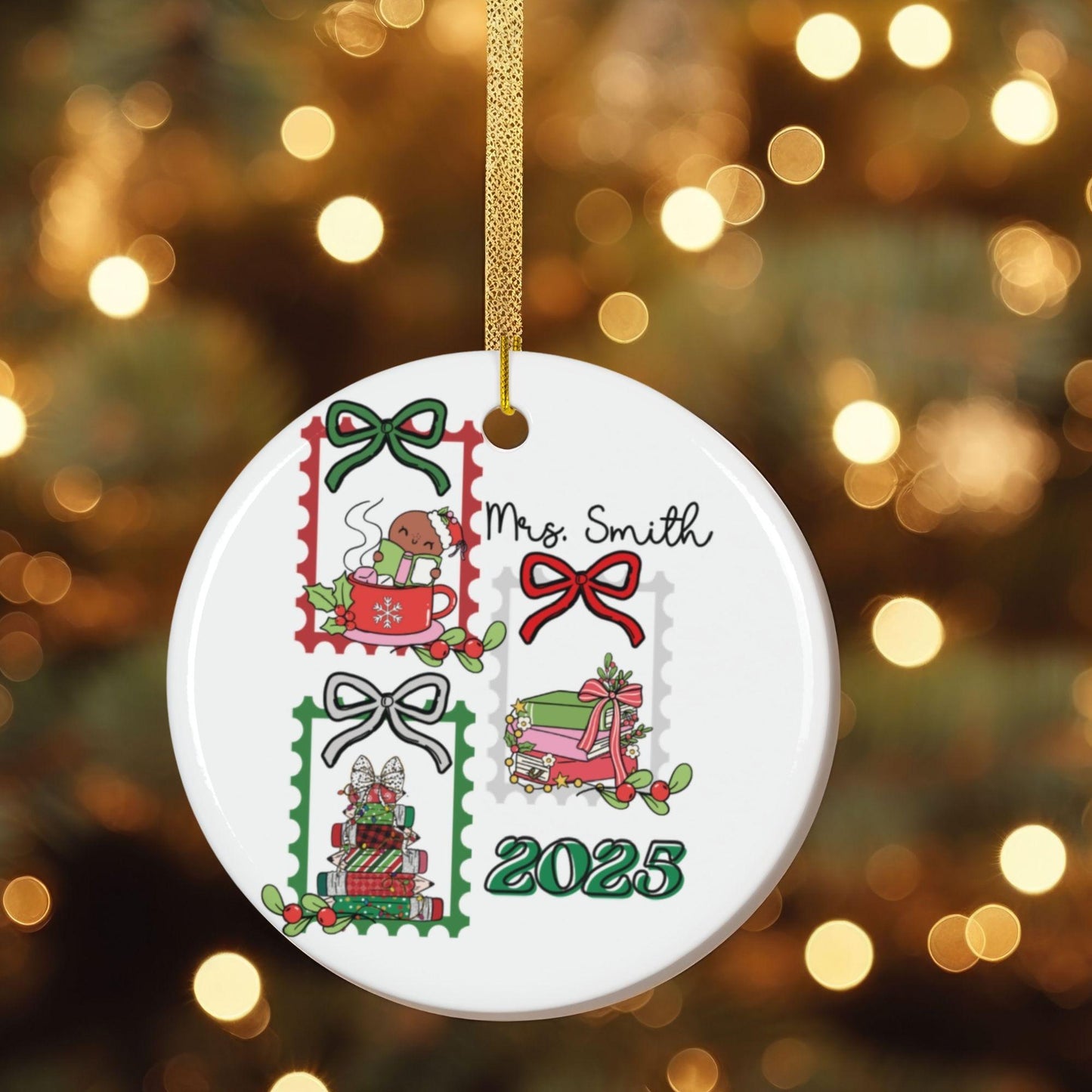 Personalized Christmas Teacher appreciation name year ceramic ornament keepsake