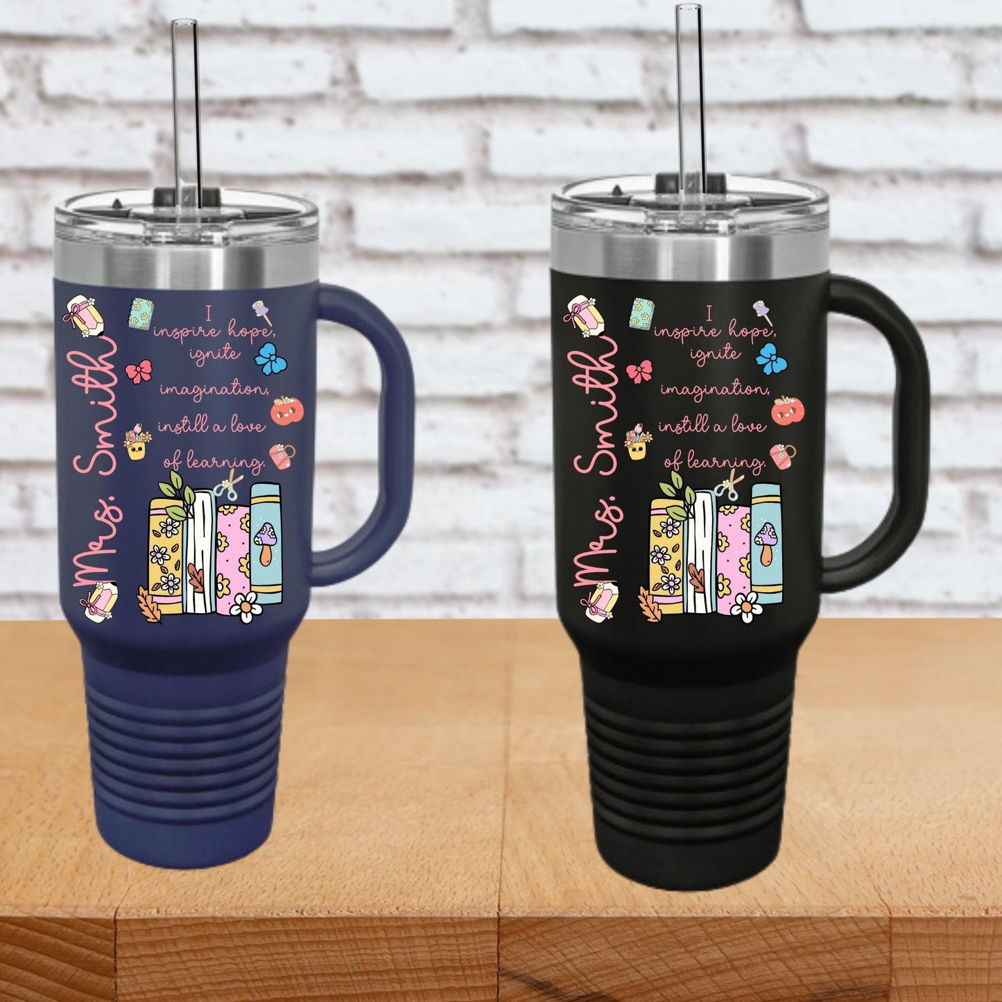 Personalized Teacher Tumbler 40oz: Insulated Travel Mug with Straw