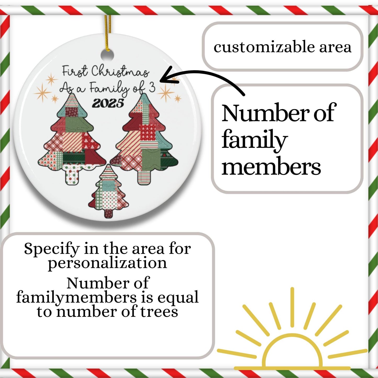 Personalized Family Christmas Ornament 2025: Quilt Patchwork Tree